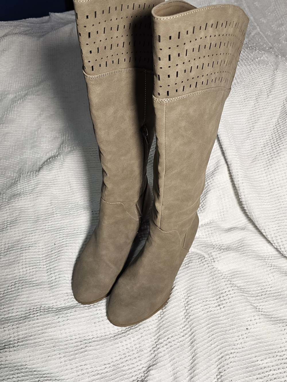 Jasmine Taupe Knee-High Wedge Boots - Picture 2 of 15